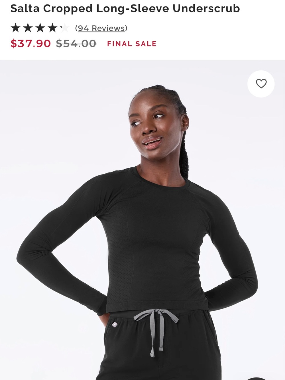 Figs Salta Cropped Long-Sleeve Top - Black